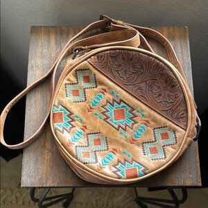 Shyanne Brown and Tan Leather  Embroidered Women's Bag